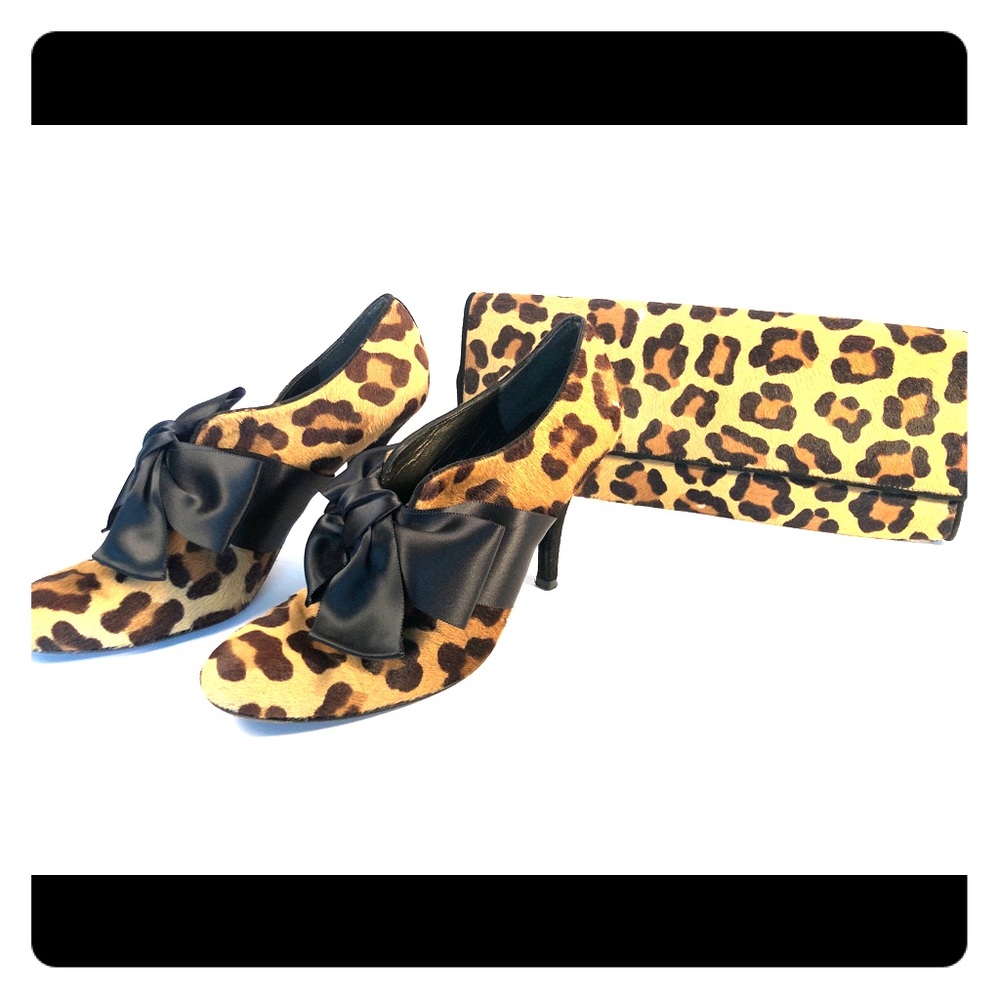Vintage Stuart Weitzman leopard booties & clutch